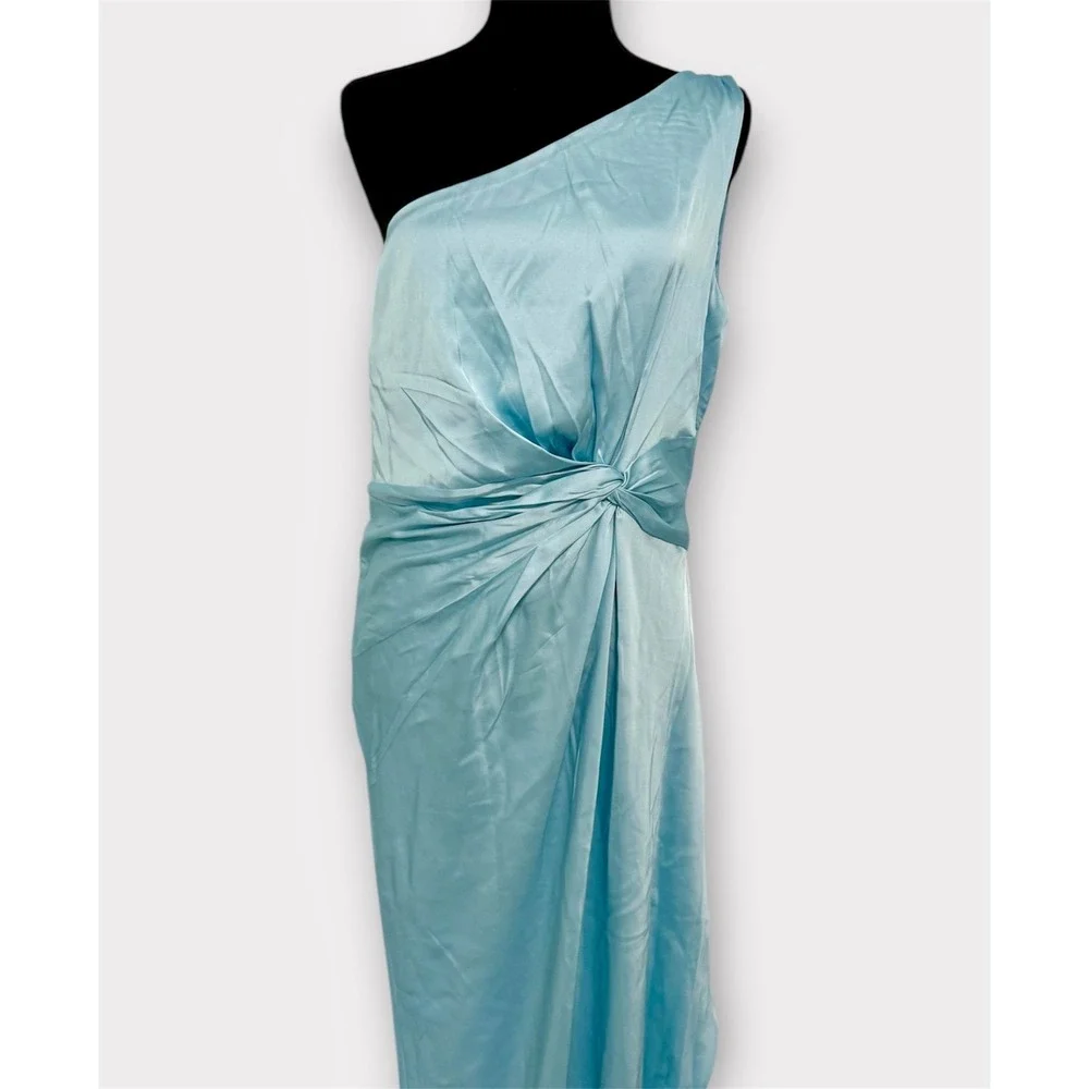 Abercrombie & Fitch One‎ Shoulder Maxi Dress Women LT Light Blue NEW Satin Twist